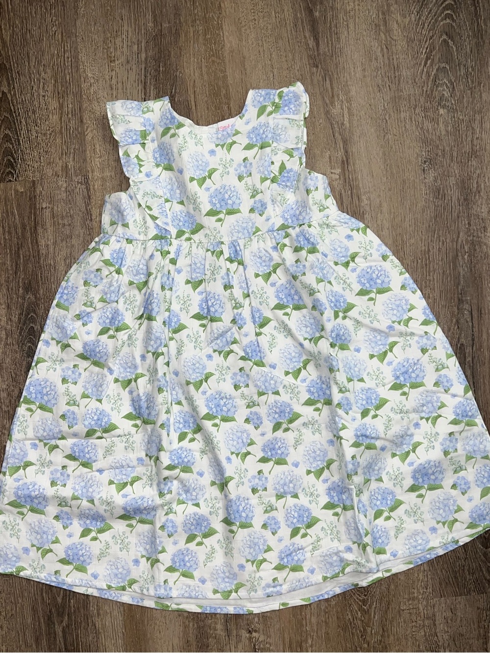Stitch Fish Hydrangea Blooms Muslin Floral Ruffle-Sleeve Girls' Dress
